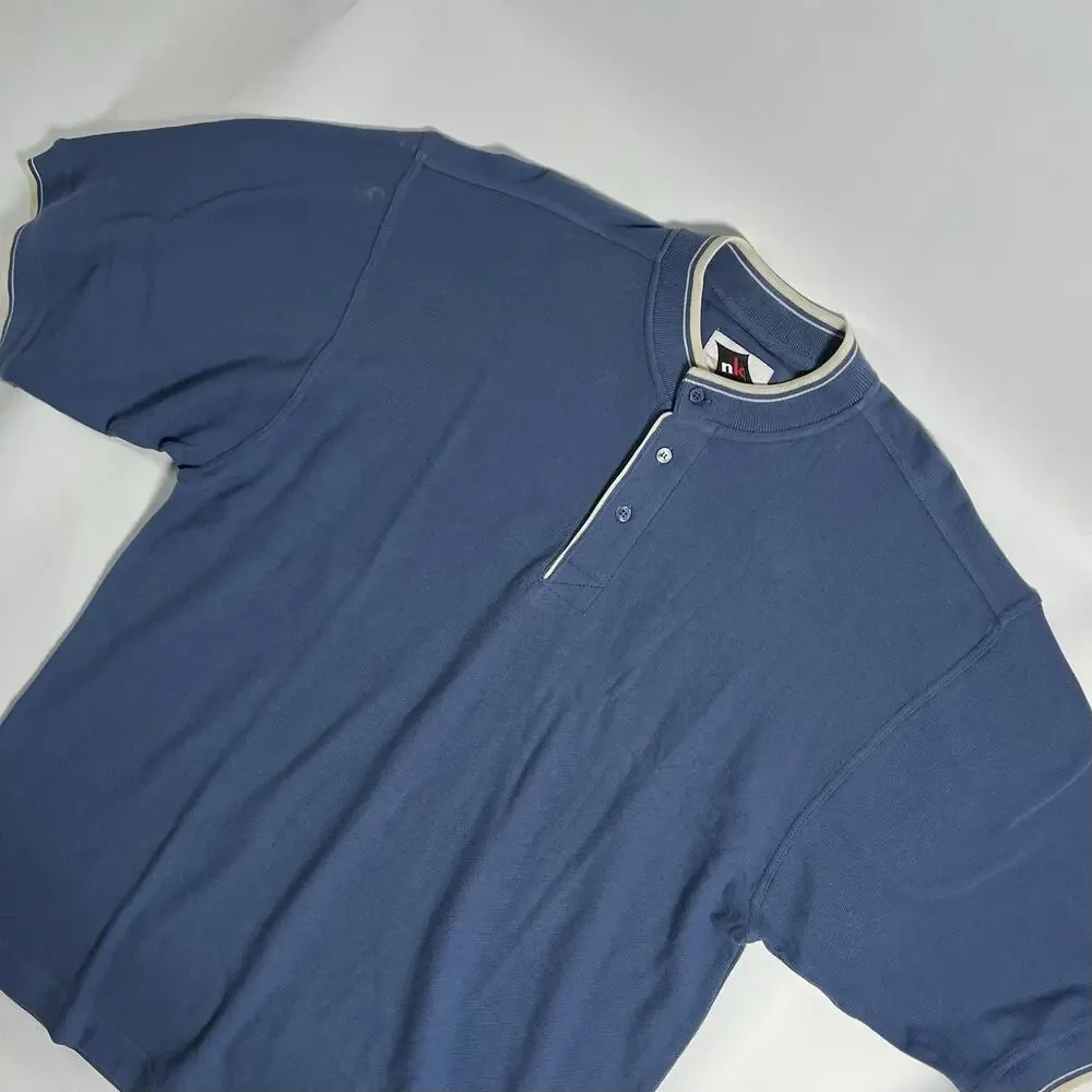VTG w/ Tags nk Men's L Regular Polo‎ Shirt Blue Solid Short Sleeve Knit Collared